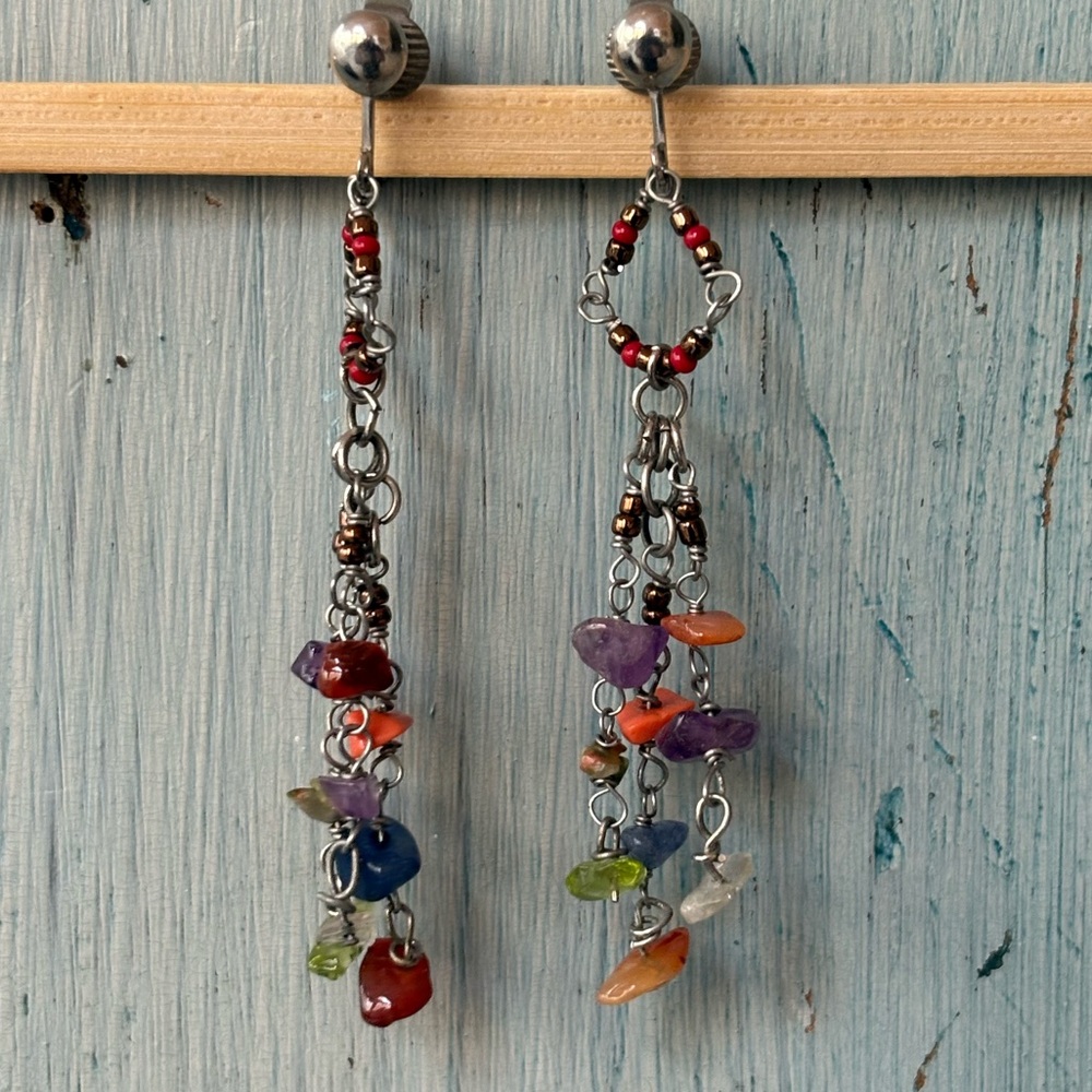 Colorful Beaded Dangle Earrings - Picture 3 of 9